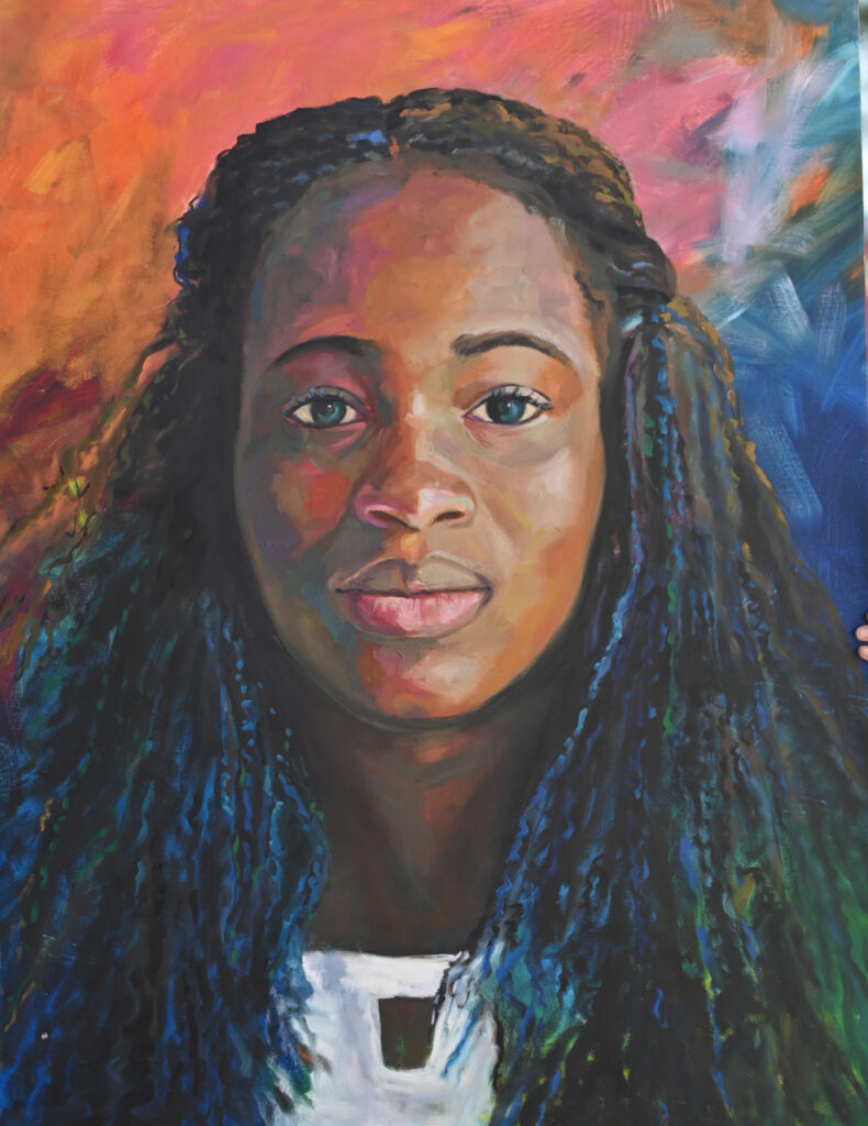 portrait of a black girl with long curly hair